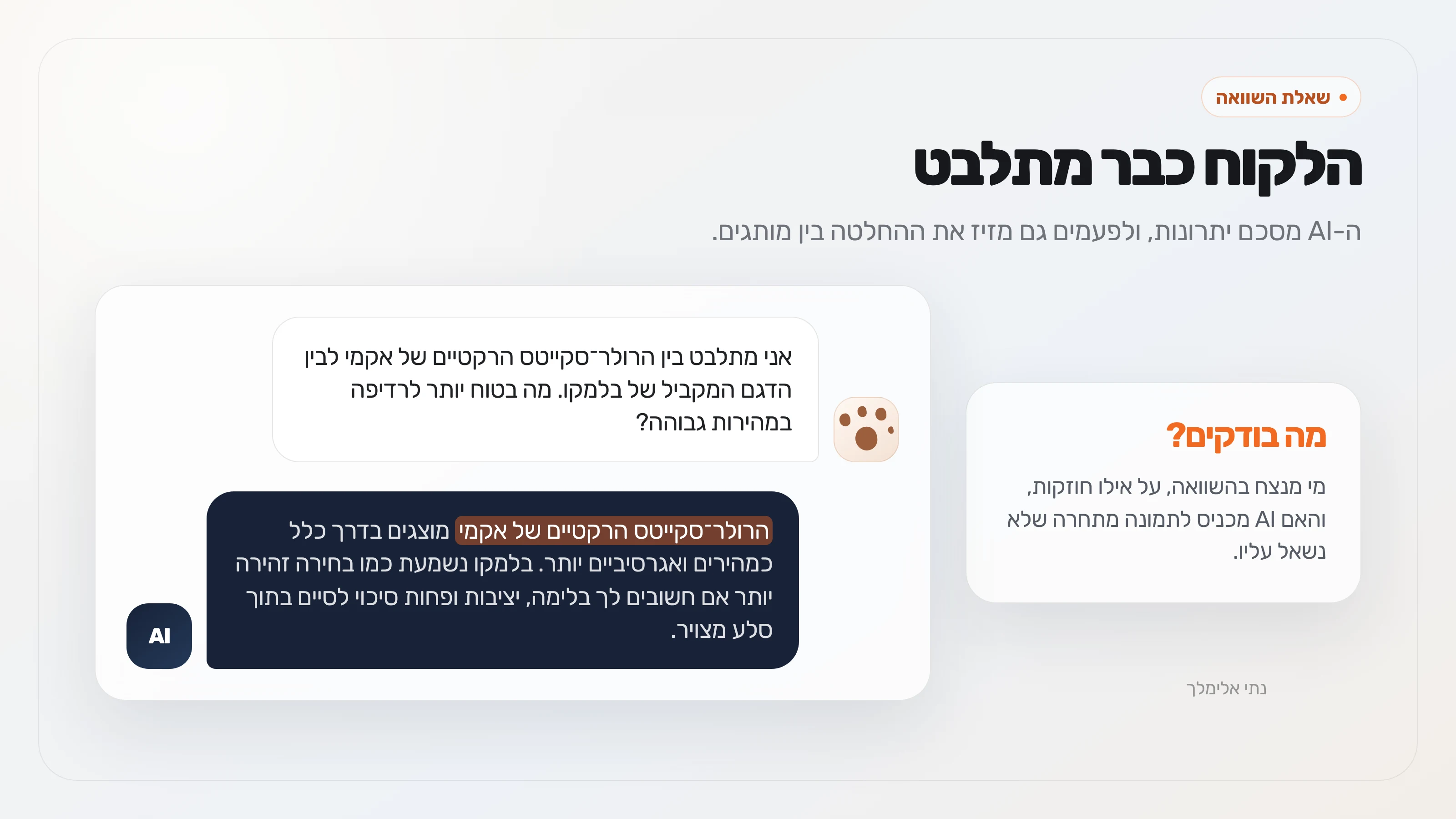 שיחה מדומה שבה משתמש משווה בין הרולר־סקייטס הרקטיים של אקמי לבין הדגם המקביל של בלמקו.