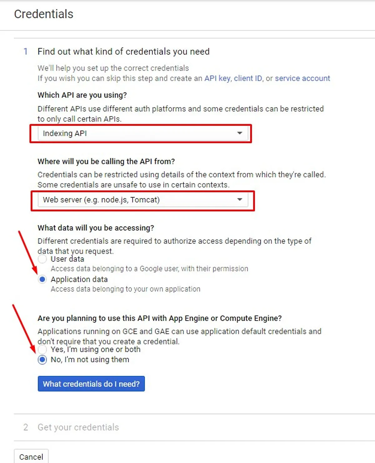 יצירת credentials Google APIs